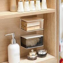 Foldable Storage Box, Wall‑Mounted Organizer Box, Multifunctional Bathroom Vanity Counter Storage Rack, Hanging Makeup & Toiletry Container For Washroom Sink, Bathroom Desktop & Wall‑Mount Organizer For Skincare Accessories And Household Sundries - Multicolor - View 6