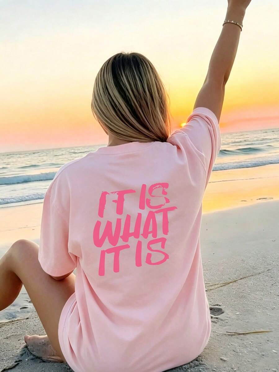 Unisex Oversized Graphic T-Shirt With A Comfortable, Loose Fit And A Vibrant Pink Print, Perfect For Summer Beach Outfits, Casual Wear, Etc. - Pink Color - View 1