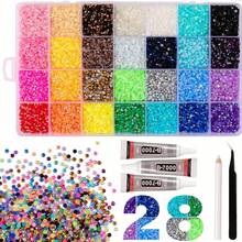 28-Grid Multicolor Resin Jelly Rhinestone Set With Glue, Rhinestone Pen, Tweezers, DIY Craft Rhinestone Stickers For Hair Accessories, Clogs, Hats, Clothing, Jewelry, Craft Materials - Multicolor - View 6