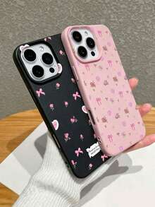 3pcs White Lychee Texture Matte Minimalist Lens Protection Black Floral Fresh Pattern Phone Case Personalized Suitable For IPhone 16 Pro Max 17/16/15/14 Plus/13/12/11 Protective Case Air Suitable For Samsung Series - Multicolor - View 3