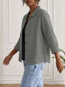 Jisfaneya Solid Color Collar Linen Blend Gray Jacket, Casual Multipurpose Lightweight Spring/Summer Outerwear - Grey - View 3
