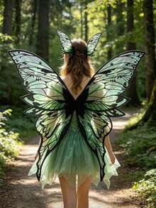 Glittery 8-Leaf Fairy Butterfly Wings, Suitable For Adults Halloween Party Cosplay As Princess, Fairy, Elf And More - Multicolor - View 5