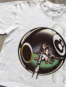 Women's Cotton Short-Sleeve T-Shirt, Billiard And Directional Arrow Print, Crew Neck, Graphic Top, Women's Autumn, Direct Local Shipping - White - View 5