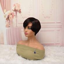 Women Short Pixie Synthetic Wig With Bangs, Black Silver Brown Highlight Heat Resistant Wig For Daily Party Use - Multicolor - View 7