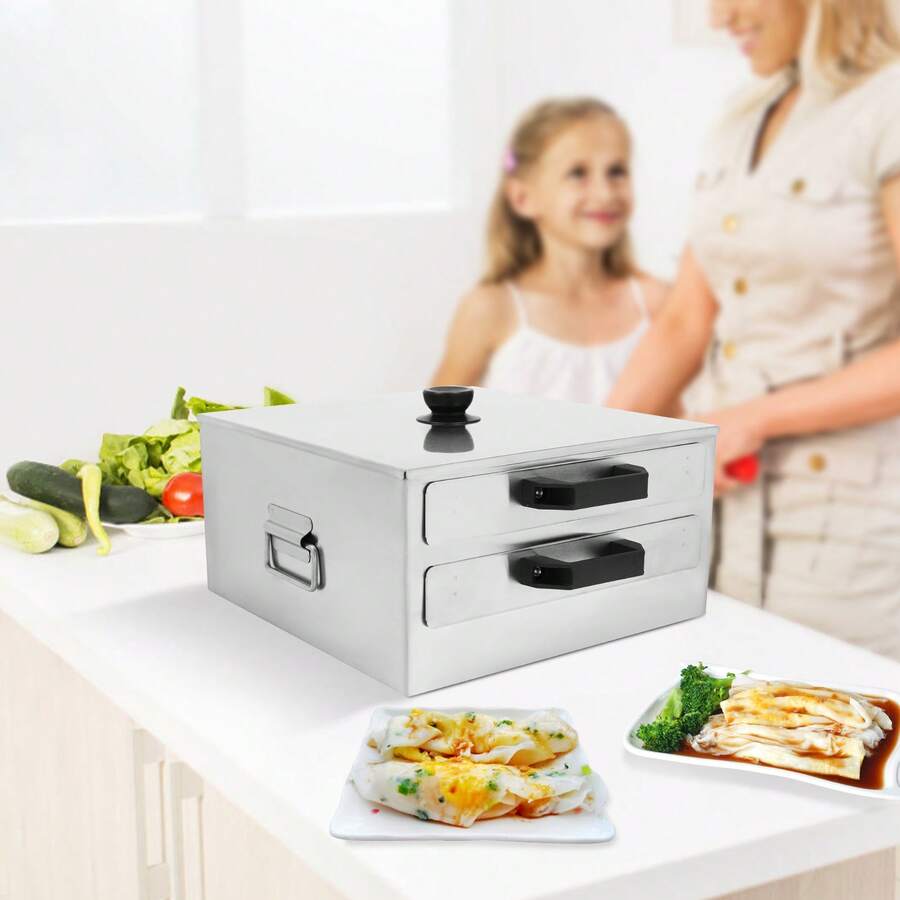 2 Tiers Silver 304 Stainless Steel Manual Cantonese Rice Noodle Rolls Machine With Openable Cover For Home And Commercial Use - View 1