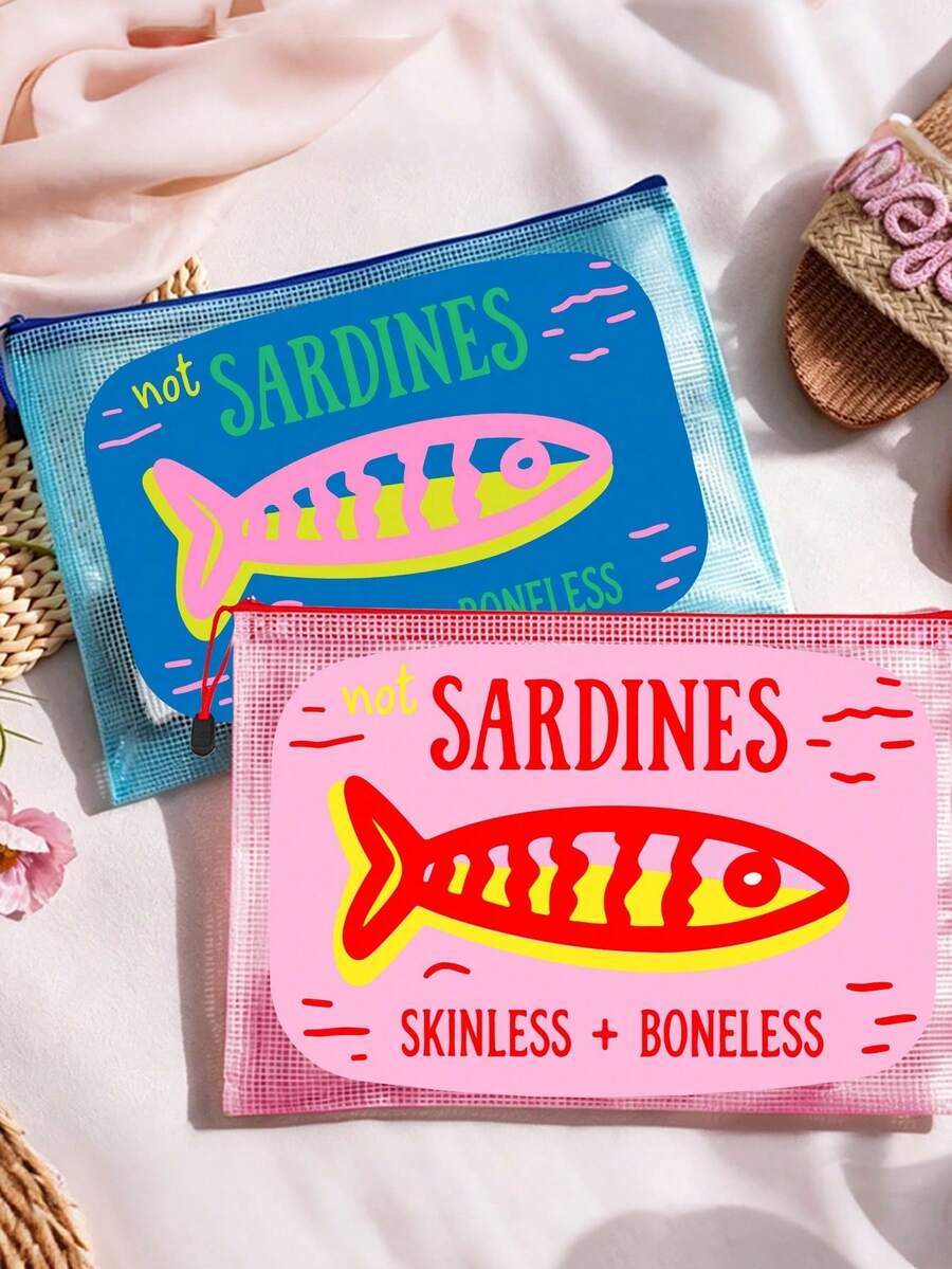 Antique Sardine Waterproof Fashionable Beach Bag, Cartoon Rainbow Trout Pattern, Large Capacity Transparent Cosmetic Bag With Nylon Zipper - Lightweight, Very Suitable For Swimming, Beach, Cosmetics, Gifts For Friends - Multicolor - View 1