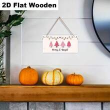2D Flat Wooden Printed Hanging Sign, Bright Christmas Merry Wooden Hanging Decor Board With Pink Christmas Tree And Bow Light Elements, Delicate Texture, Exquisite Design, Suitable For Home, Room, Office Wall Decoration, Full Of Atmosphere, Practical And Beautiful Holiday Decorative Sign - 1PC - View 5