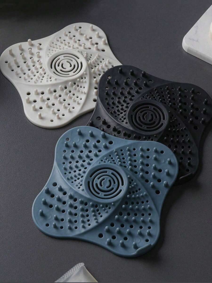 1pc Silicone Bathroom Drain Protector, Hair Catcher With Suction Cup Drain Filter For Shower, Bathtub, Kitchen (White + Black + Blue)