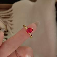 Classic Luxury Red Pigeon Egg Zirconia Inlaid 18K Gold Plated Open Ring For Women - Red - View 4