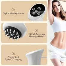 Smart 21-Head Brush, 9-Level Temperature Control Vibration Massager, Portable With Cover, Suitable For Abdomen, Legs And Multiple Body Parts, Ideal Home Spa Massager, USB Rechargeable, 1200mAh Lithium Battery - Perfect Birthday Gift - Multicolor - View 10