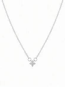 1pc Minimalist Elegant Lucky White Stone Flower Pendant Necklace Suitable For Women's Daily, Holiday And Party Wear - Silver - View 5