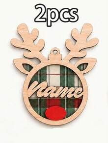 Custom Reindeer Name Christmas Ornament, Personalized Party Decor, Festive Antler Style, Checkered Decor, Customized Christmas Tree Decoration, Customizable Name Tag, Home Holiday Decor, Unique Christmas Gift 2026, Room Decor, Family And Friends - Red - View 17