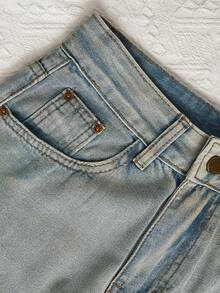Women's All-Season Lightweight Wide Leg Jeans - Red Embroidered Back Pockets - Slimming Versatile Straight Leg Pants - Light Denim Blue - View 3