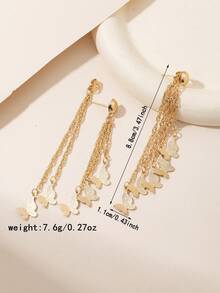 Middle East Ramadan Atmosphere Women's Copper Earrings, Multi-Layer Fine Chain 3D Butterfly Tassel Long Dangle Earrings - Yellow Gold - View 5