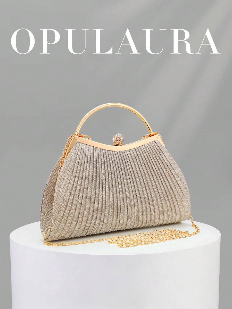 OpulAura 歐美女款時尚閃亮水鑽晚宴包,奢華亮片鑽石手拿包,高端亮面手提包,靜奢風手袋,適合舞會、派對、雞尾酒會、生日派對,搭配禮服,生日禮物,新娘手拿包 - 金色 - 查看 1