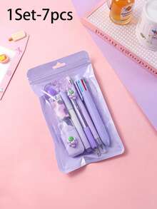 1/2 Set 7/14pcs New 7-In-1 Stationery Set, Includes Highlighter And Eraser Multifunctional Supplies, Suitable For Home Office And Work Use - A - View 11