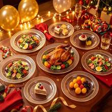 50/25/10 Pack 10.25" & 7.5" Clear Hammered Double Gold Rim Round Dinner Plates, Appetizer Dessert Serving Trays, Wedding Party Catering Dinnerware, Halloween Thanksgiving Friendsgiving Fall, Large Capacity Set For Host Guest Entertaining - View 5