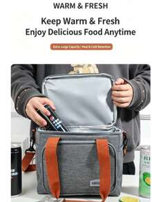 Large‑Capacity Stylish Cross‑Body Bento Storage Bag. Thickened Insulated Lunch Handbag, Outdoor Food Storage Tote With Shoulder Straps - Black - View 3