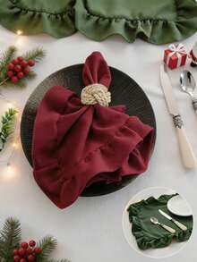 2/6/12pcs Christmas Style Red & Green Ruffled Placemats, Soft & Breathable, Suitable For Dining Table Setting, Coffee Table Decor, Picnic Arrangement, Wedding & Holiday Decoration 30x45/40x40 - Multicolor - View 2
