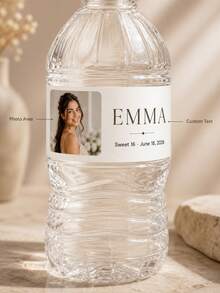 1pc Custom Photo Text Water Bottle Labels, Self‑Adhesive Personalized Bottle Stickers, Wedding Birthday Graduation Brand Event Party Decoration Favors - Multicolor - View 2