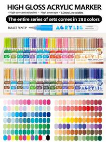 GuangNa 288 Colors High Gloss Acrylic Paint Marker Set, Vibrant Fluorescent Ink, Creates Smooth 3D Effect, Waterproof, Lightfast, High Coverage, Large Ink Capacity, Student Art Marker 14 Color Series Set, Stackable Colors, Paper Color Locking Ink, Suitable For Glass/Rock, DIY Graffiti | Boys/Girls Gift Set - Multicolor - View 1
