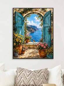 DIY Scenic Coastal Window View (Frameless 8x12 / 16x20 Inches) Paint By Numbers Kit (Acrylic) Arts & Crafts For Adult Beginners, Home Wall Decor, And Holiday Gifts For Mediterranean Scenery Lovers - Sets - View 5