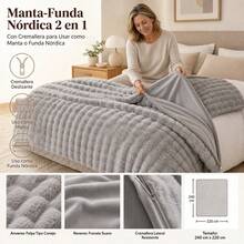 Polyester Duvet Cover 220x240cm With Zipper Closure, Multifunctional Plush Blanket For Bed And Sofa, Modern Solid Color Bedding - Grey - View 7