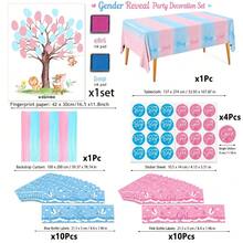 Gender Reveal Full Party Decoration Kit, Animal Fingerprint Tree Poster, Fringe Curtain, Ink Pad, Team Boy Girl Stickers For Gender Reveal Party - Multicolor - View 8