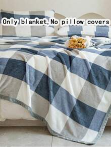1pc Minimalist Plaid Pattern Blanket, Warm Thick Soft Comfortable Blanket, Plaid Print Pattern, For Home Decor, Suitable For Bed, Sofa, Office, Room Decor, Dorm, Machine Washable, Back To School Dorm Decor College Decor - Blue - View 9
