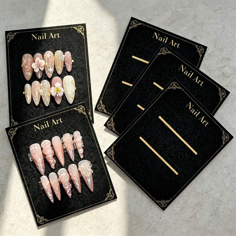 20pcs Nail Display Cards Handmade Nail Art Packaging Board Professional Press-On Nails Packaging Card Nailfie Paper Storage Card Photography Display Prop Board Nail Salon Accessories Nail Tools - Multicolor - View 1