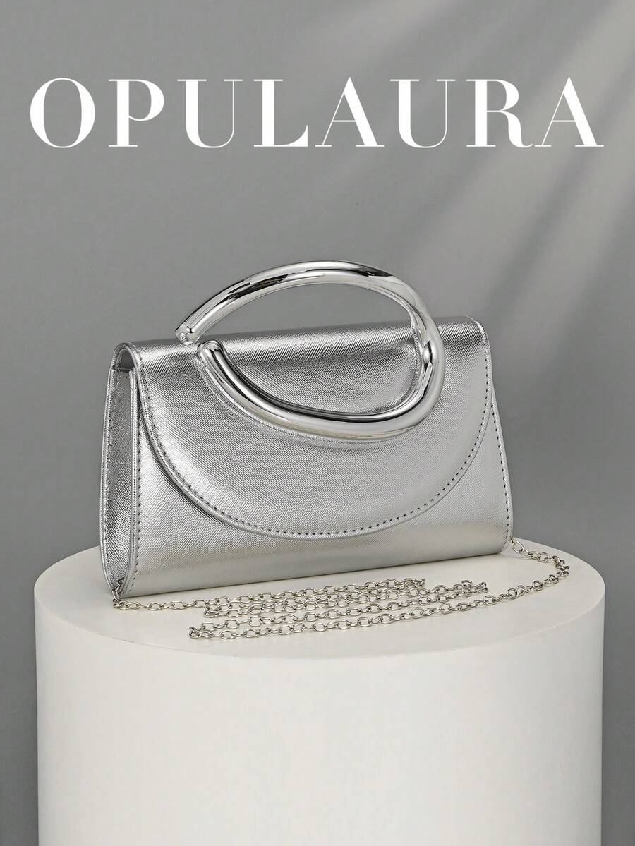 OpulAura Vintage Solid Color Clutch Bag, Versatile Compact Purse Suitable For Wedding, Party, Prom, Dinner And Other Occasions,Bride - Silver - View 1