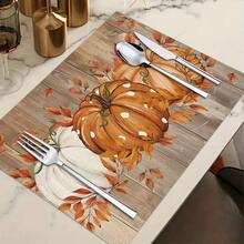 1/4/6pcs Autumn Series Wooden Pumpkin Pattern Printed Placemats, Heat Resistant Table Mats For Home Kitchen/Dining Table Protection, Party Scene Decor - Multicolor - View 9