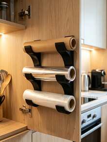 Kitchen Paper/Plastic Wrap/Aluminum Foil Wall-Mounted Holder, Storage Rack (Accommodates Rolls With Diameter Of 50Mm Or Less), Organizing Scattered Tools,Space-Saving, (Includes Adhesive Tape) No-Drill Installation, Creating A Tidy Kitchen - Multicolor - View 7