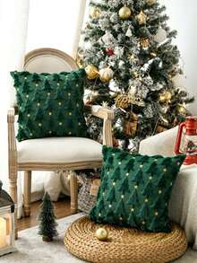 New Single Piece Christmas Jacquard Pillowcase, Jacquard Style Pillowcase For Holiday Decoration, Sofa Pillowcase, Suitable For Living Rooms And Bedrooms. - Green - View 3