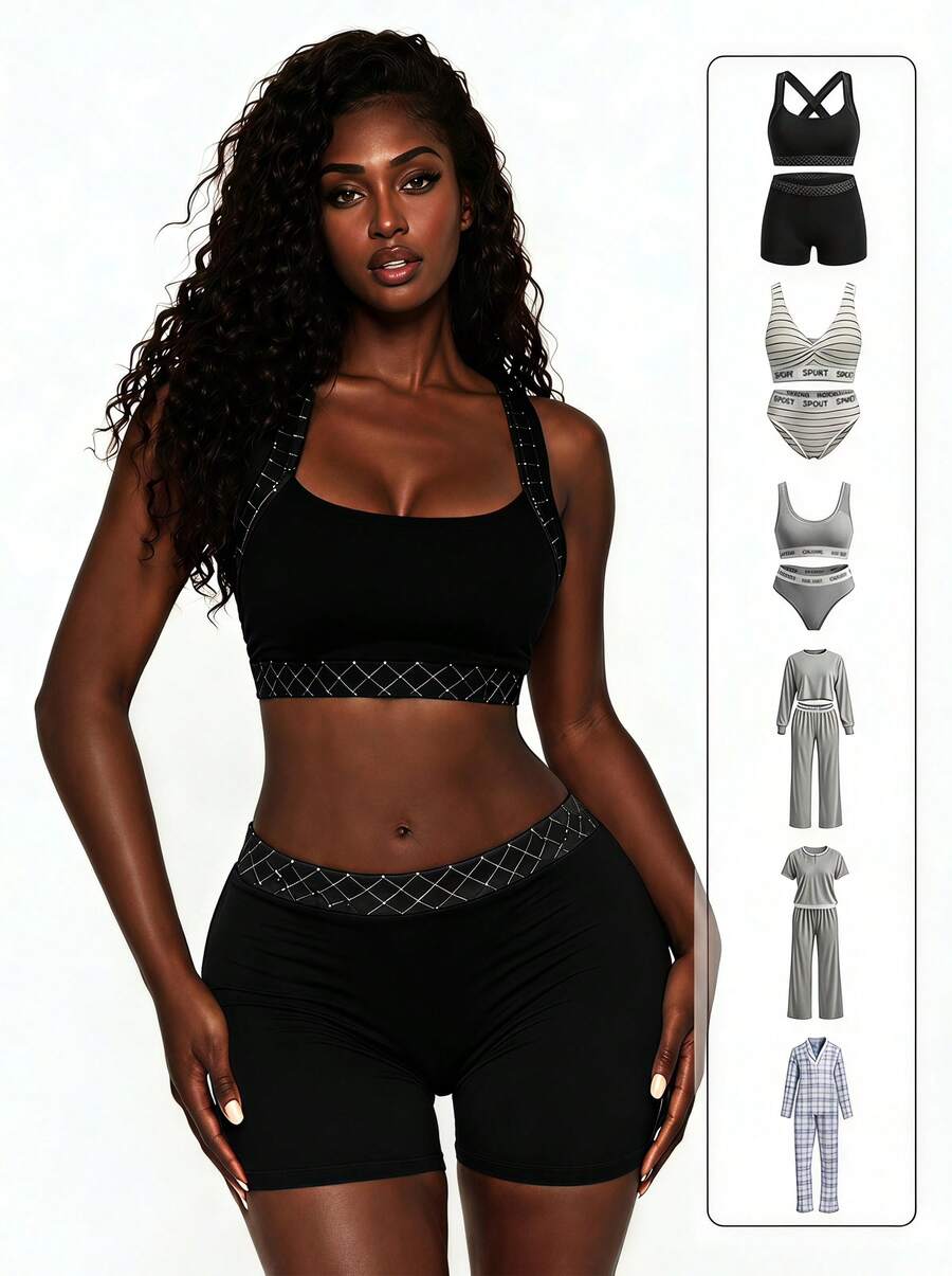 Rest Era Women's Pajama Sets And Lingerie Sets. Available In Black, Gray, Stripes, Plaid, And Gray-And-White Color-Block Styles. - Multicolor - View 1
