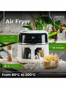 CAMRY Air Fryer, Oil-Free Fryer, Digital Air Fryer - Adjustable Temperature, LED Display, Removable Basket - EU E Type Plug(220-240V) - View 3