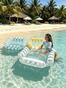 chongqishuishangfuchuang 1pc Inflatable Floating Mat, Transparent Sequin Design, Dual-Tube Air Bed With Air Tube, Foldable Water Pool Float, Multi-Functional Swimming Pool Floating Adult Vacation Entertainment Relaxation, Inflatable Floating Device, Inflatable Float, Water Inflatable Equipment, Air Pump Sold Separately - 4-tube Transparent Stripe - View 7