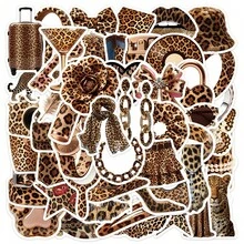 50pcs Leopard Print Element Stickers, Fashionable Popular Girl Stickers, Suitable For Phone Cases, Water Bottles, Scrapbooks, Notebooks, Storage Boxes, Refrigerators, Skateboards And Other Personalized Decoration Materials, Perfect As Birthday Party Gifts - Leopard Print Sticker - View 3
