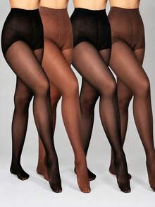 4 Pairs Women's Sexy 20D Sheer Black & Brown Fashion Minimalist Pantyhose - Multicolor - View 12
