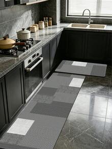 1pc 3.5mm Thick Geometric Patchwork Square Pattern Diatom Mud Mat, Cuttable Soft Rubber Material, Kitchen Carpet Bathroom Mat, Suitable For Entryway Hallway Living Room Laundry Room, Outdoor Garden Decor Door Mat - Multicolor - View 1