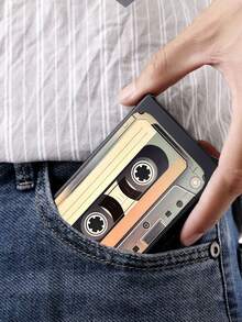 Vintage Cassette Tape Print Pop‑Up Card Holder, Slim Portable Hidden Card Slot Wallet, Gift For Music Lovers For Commute Travel Dorm Holiday - Multicolor - View 8