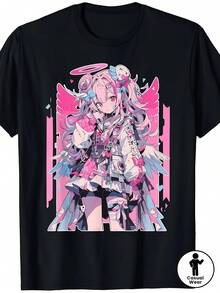 [Graphic Print T-Shirt] WoUnisex Graphic Print T-Shirt - Short Sleeve Crew Neck Casual Top For Summer & Spensemble Halloween Kostüm Damen Kerst Outfit - Black - View 6