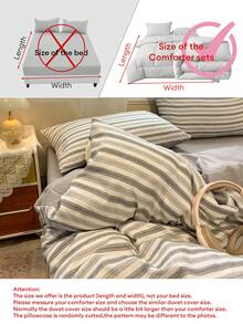 Gray Minimalist Striped 4-Piece Duvet Cover Set, Japanese Neutral Style, Synthetic Fiber Material, Includes 1 Duvet Cover, 1 Bed Sheet, 2 Pillowcases, Does Not Include Duvet Insert And Pillow Insert - Grey - View 7