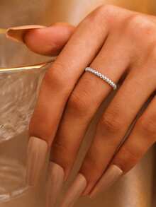 Anillo De Acero Inoxidable Con Diseño Geométrico Trenzado Simple, Anillo Abierto Ajustable, Joyería De Moda Para Mujer Para Regalo De Boda - Plateado - Ver 1