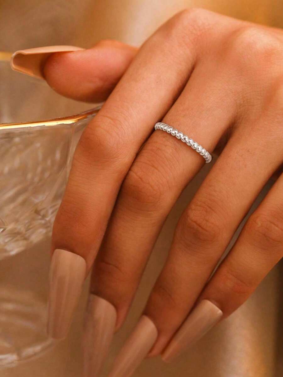 Anillo De Acero Inoxidable Con Diseño Geométrico Trenzado Simple, Anillo Abierto Ajustable, Joyería De Moda Para Mujer Para Regalo De Boda - Plateado - Ver 1