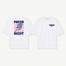 White Pasta Night T-Shirt With Retro Fork Graphic And Blue Lettering Vintage Italian Dinner Inspired Design Unisex Streetwear Top - White - View 1