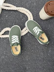 OPOEE Low‑Top Boys Girls Canvas Shoes, Classic Low‑Top Flat Sneakers, Breathable Soft Sole Children Casual Shoes For Daily Outdoor Wear‑Resistant Daily - Army Green - View 5