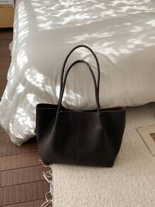 Solid Color PU Material Women's Bag, Simple, Fashionable, Versatile, Large Capacity Storage Shoulder Bag/Commuting Bag, Suitable For Women's Daily Use - Coffee Brown - View 9