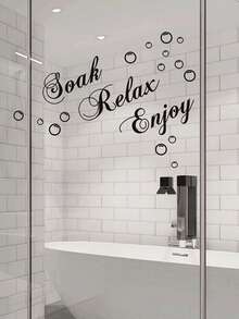 Slogan Graphic Bathtub Sticker, Stickers, Wall Decal, Vinyl Decal For Home Decorations, Spring Decoration Items Refresh Your Home, Festival Decoration Stickers Gifts Birthday Graduation - Solid Color - View 5