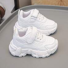 1 Pair Children's Breathable PU Upper Running Shoes, Unisex Fashion Casual Sports Shoes, Suitable For Spring And Autumn Wear - White - View 3